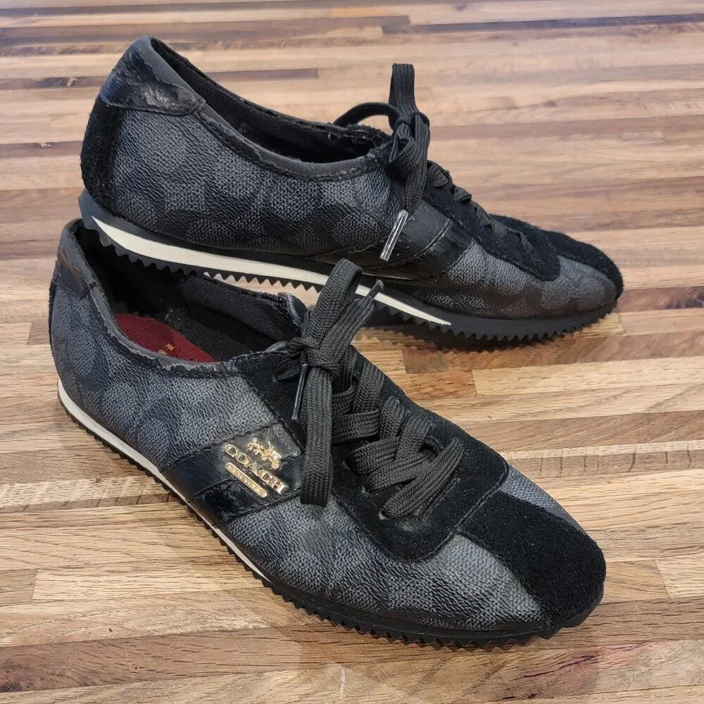 COACH Signature IVY Leather Trainer Black Sneakers Laced Shoes
